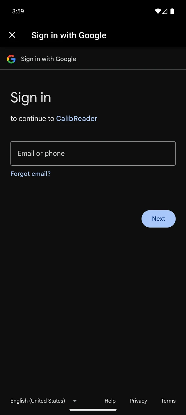 Signing in to your cloud provider during CalibReader setup